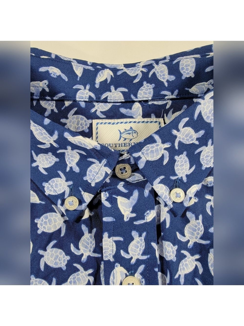 Southern Tide Intercoastal Short Sleeve Button Shirt Mens Medium Blue Turtle - Picture 2 of 9